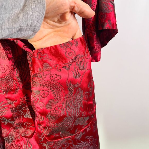 Vintage "Oriental" Brand One Size Robe Dragons Brocade Satin Sash Tie - Picture 11 of 12